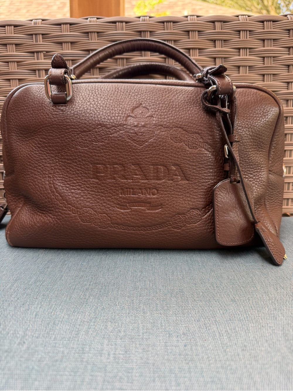Authentic Prada Vitello Daino Leather Bauletto Bag